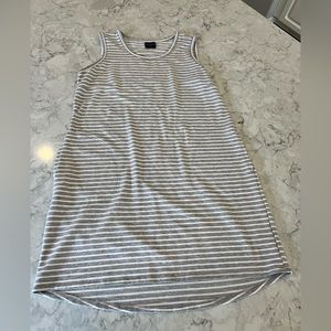 Gray and white striped short cotton dress with pockets size L